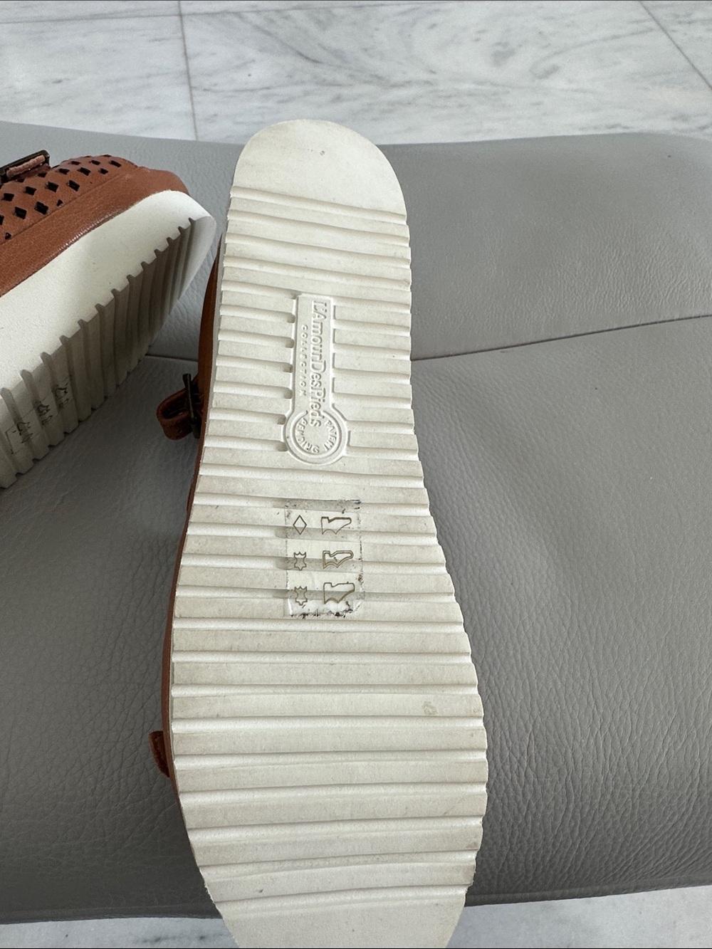 Women's Tan Perforated Buckle Wedge Sandals - Picture 7 of 9